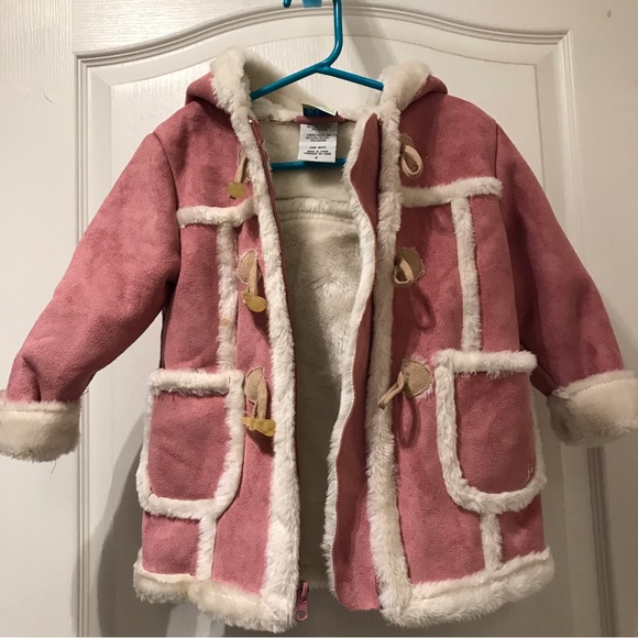 Pink hooded faux shearling coat (size 2) - Picture 4 of 7